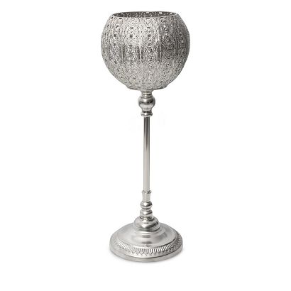 Świecznik dekoracyjny AMELI 21x60 Eurofirany srebrny ażurowy w kształcie kielicha