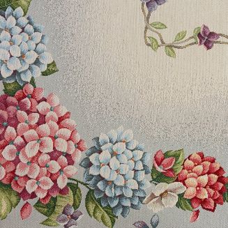 Obrus dekoracyjny gobelin 100x100 Eurofirany popielaty w kwitnące hortensję
