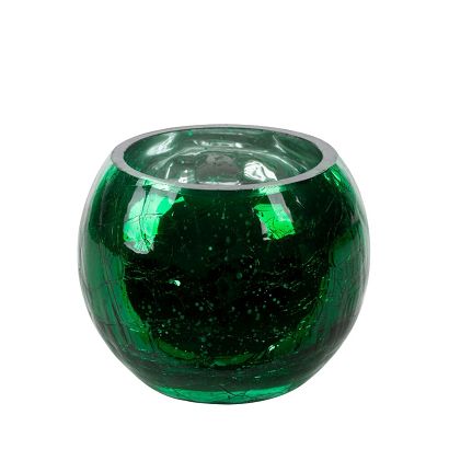 Świecznik dekoracyjny VERRE3 10x8 Eurofirany zielony szklany kulisty z marmurkową strukturą