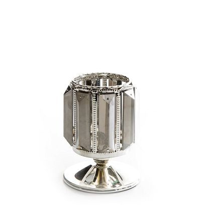 Świecznik dekoracyjny RONI 10x14 Eurofirany srebrny kielich na nóżce z kryształami