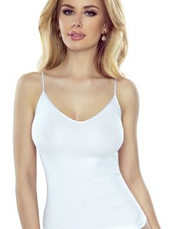 Koszulka damska na ramiączkach z atłasową lamówką Maja biała