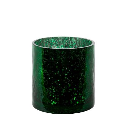 Świecznik dekoracyjny VERRE3 10x10 Eurofirany zielony szklany walec z marmurkową strukturą