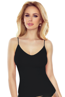 Koszulka damska na ramiączkach z atłasową lamówką Maja czarna