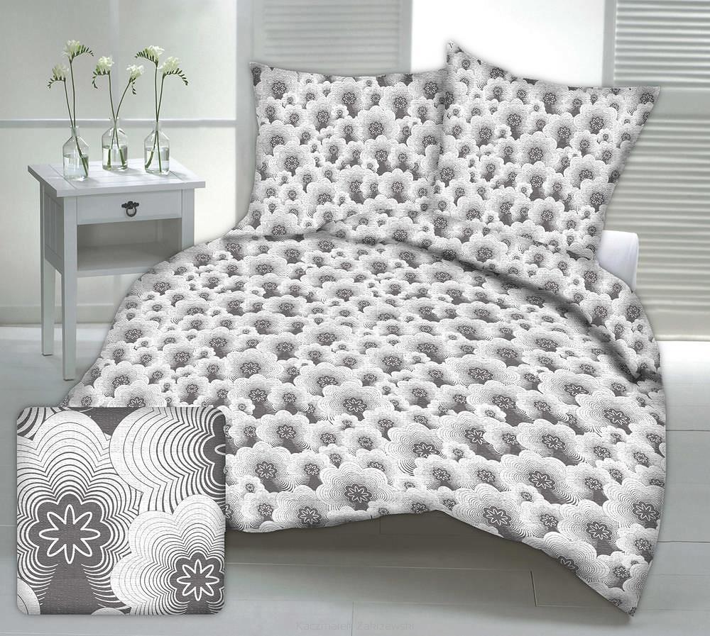 Pościel z kory 160x200 szare białe geometryczne kwiaty