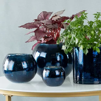 Świecznik dekoracyjny VERRE2 10x10 Eurofirany granatowy szklany walec z marmurkową strukturą