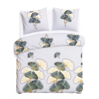 Pościel flanelowa FLANELOVE 220x200 liście miłorzębu na jasnoszarym tle