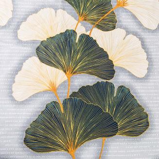 Pościel flanelowa FLANELOVE 220x200 liście miłorzębu na jasnoszarym tle