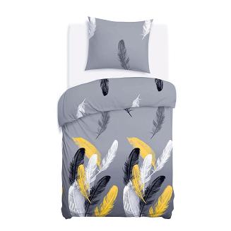 Pościel satyna bawełniana SATYNLOVE 140x200 szara w białe złote czarne pióra