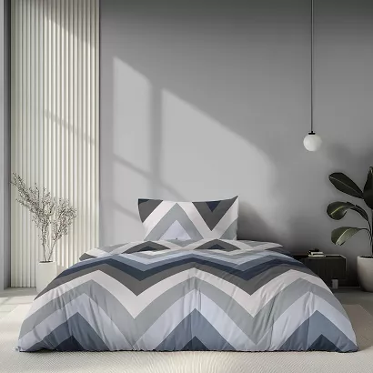 Pościel satynowa Home Satin 140x200 niebieska szara w duże zygzaki