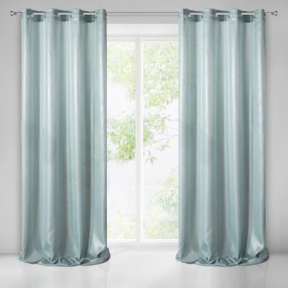 Zasłona gotowa na przelotkach LEILA 140x250 Eurofirany miętowa ze srebrnym połyskiem