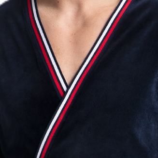 Szlafrok męski LUNA kod 854 welur granatowy kolorowa plisa