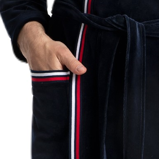 Szlafrok męski LUNA kod 854 welur granatowy kolorowa plisa