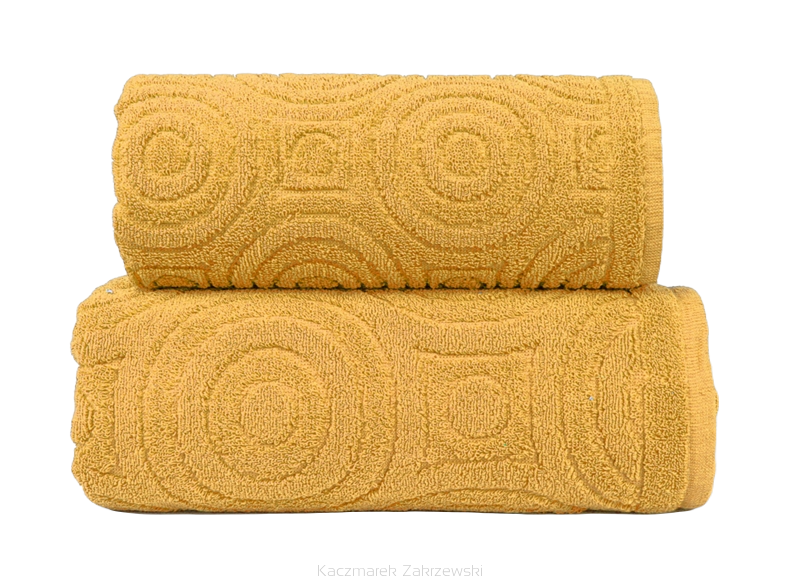 Ręcznik bawełniany Emma 2 50x100 musztardowy z wypukłym geometrycznym wzorem