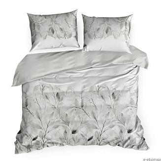 Pościel satynowa SPRING 220x200 Eurofirany srebrna popielata gałązki liście