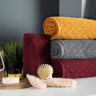 Ręcznik bawełniany OLIWIER 70x140 geometryczny wzór burgundowy