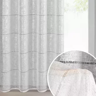 Firana gotowa na przelotkach KATY 140x250 Eurofirany biała srebrna z etaminy delikatny botaniczny nadruk