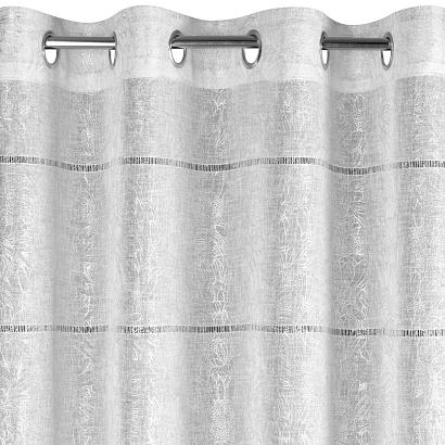 Firana gotowa na przelotkach KATY 140x250 Eurofirany biała srebrna z etaminy delikatny botaniczny nadruk