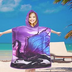 Poncho dziecięce plażowe 60x60 fioletowe smok