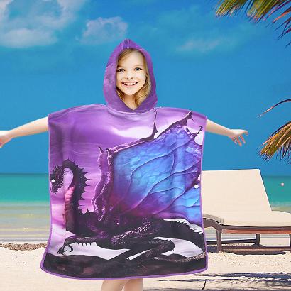 Poncho dziecięce plażowe 60x60 fioletowe smok