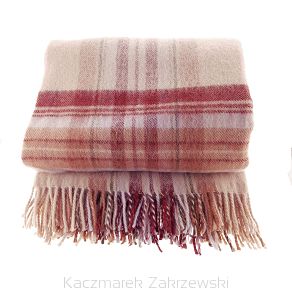 Koc wełniany z frędzlami Krzyś 160x200 kratka ekri bordowy
