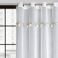 Firana gotowa na przelotkach 140X250 KIDS Eurofirany biała z dekoracyjną taśmą z wiszącymi trójwymiarowymi słonikami