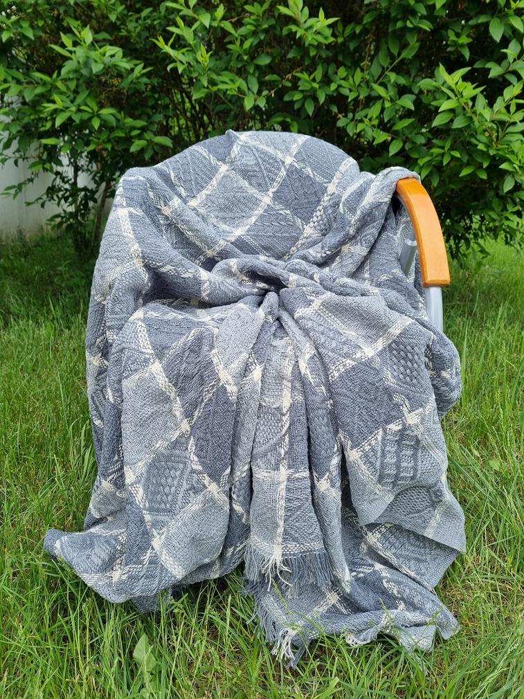 Komplet dekoracyjny narzuta 160x205 + 2x 60x160 ROMBY-KRATKA grafitowy ekri