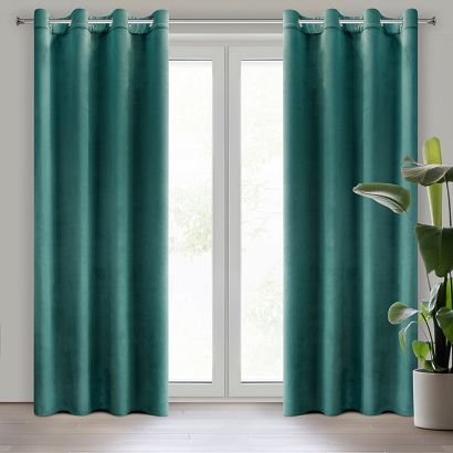 Komplet zasłon gotowych na przelotkach DARLA 140x250 Eurofirany ciemnoturkusowa welwetowa