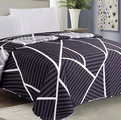 Narzuta dekoracyjna z poszewkami TAVIRA 220x240 fioletowa czarna biała szara paski
