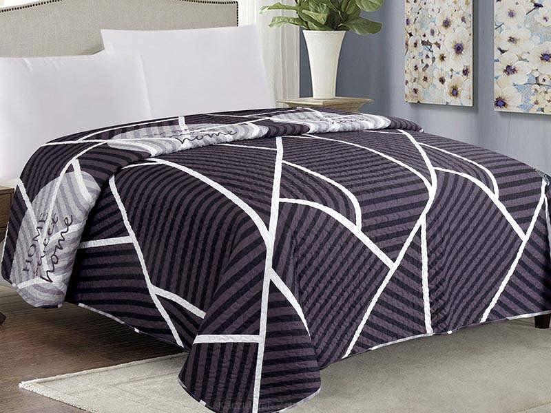 Narzuta dekoracyjna z poszewkami TAVIRA 220x240 fioletowa czarna biała szara paski