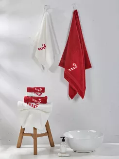 Świąteczny ręcznik bawełniany CANDYCANE 50x90 biały z haftem laski cukrowej