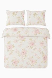 Komplet pościeli VALERIA z bawełny satynowej 220x200 biała w różany wzór