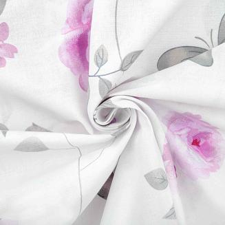 Pościel bawełniana CALMIA 200x220 biała pudrowa motyw kwiatowy