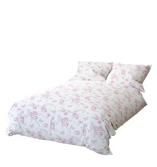 Pościel bawełniana CALMIA 200x220 biała pudrowa motyw kwiatowy