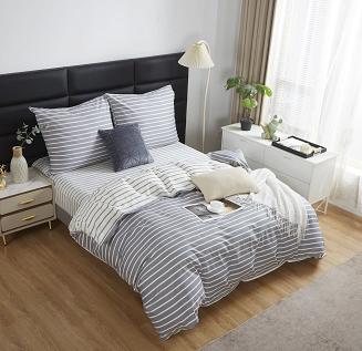 Pościel satyna bawełniana 220x200 biała szara w paski