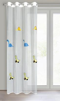 Firana gotowa na przelotkach DINO 140x250 Eurofirany biała z haftowanym dinozaurem