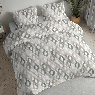 Pościel flanelowa 160x200 biała zielona beżowa geometryczne łezki
