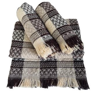 Komplet dekoracyjny narzuta 170x205 + 2x 60x170 brązowa kremowa krata