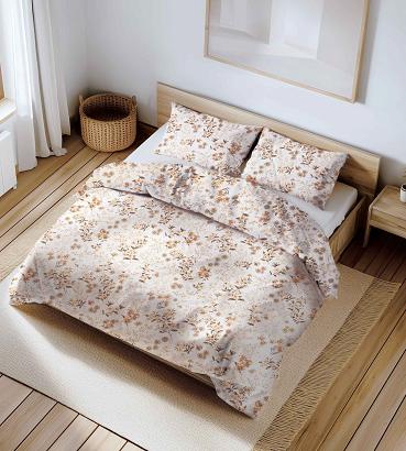 Pościel bawełniana 160x200 biała beżowa brązowa kwiaty vintage