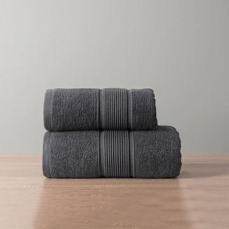 Ręcznik bawełniany NAOMI 70x140 grafitowy z bordiurą w trójwymiarowe paski