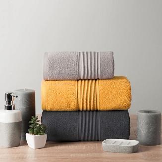 Ręcznik bawełniany NAOMI 70x140 grafitowy z bordiurą w trójwymiarowe paski