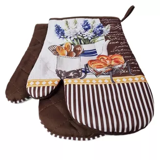 Rękawice kuchenne 18x27 z magnesem 2 szt. brązowe croissant kwiaty