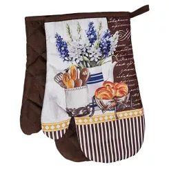 Rękawice kuchenne 18x27 z magnesem 2 szt. brązowe croissant kwiaty