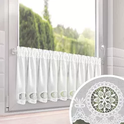 Firana gotowa na taśmie LILA 150x40 Eurofirany biała bawełniana ażurowy haft na dole