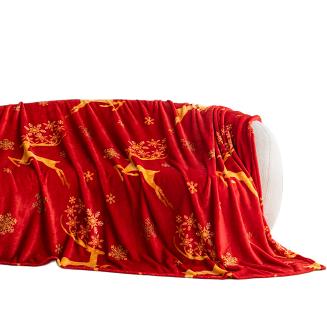 Koc polarowy świąteczny 160x200 czerwony złote renifery