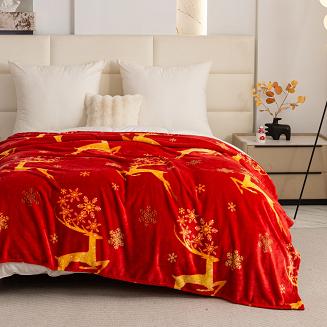 Koc polarowy świąteczny 160x200 czerwony złote renifery