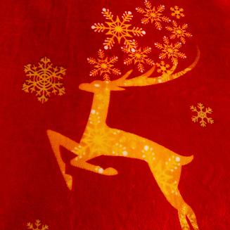 Koc polarowy świąteczny 160x200 czerwony złote renifery