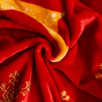 Koc polarowy świąteczny 160x200 czerwony złote renifery