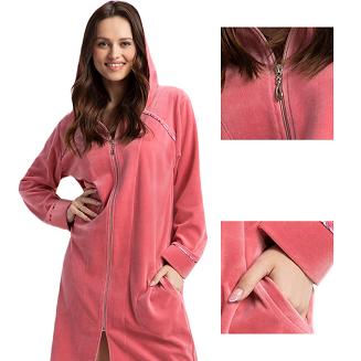 Szlafrok damski kod 389 LUNA welur koralowy róż