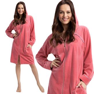 Szlafrok damski kod 389 LUNA welur koralowy róż