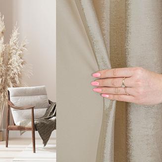 Zasłona gotowa na przelotkach ELEONORA 140x250 kremowa ze złotym nadrukiem